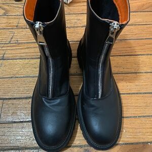 French Connection Women’s Julie Front Zipper Black Leather Boots